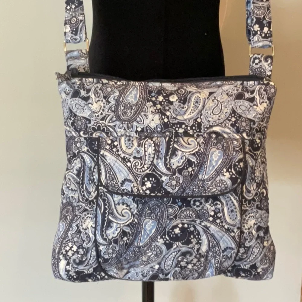 Quilted Paisley Crossbody Bag in Navy and Light Blue, NWOT